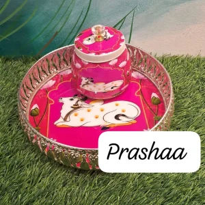 German Silver Tray with Pink Cow Jar – Cow Design Combo