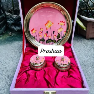 Pink Coloured Brass Plate Combo Box with including two Sindoor Boxes Pink Coloured Brass Plate Combo Box with including two Sindoor Boxes