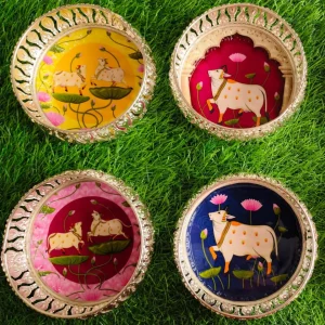 Rounded German Silver Coated Pichwai Trays