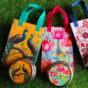 Stainless Steel Pichwai Tiffin Box with Felt Bags Combo Stainless Steel Pichwai Tiffin Box with Felt Bags Combo