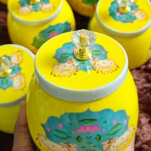 Yellow Pichwai Jars with Cow Design