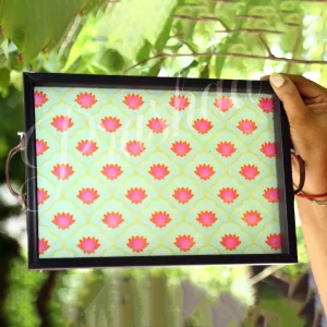 Pink Lotus Floral Thamboolam Trays with Handles Pink Lotus Floral Thamboolam Trays with Handles