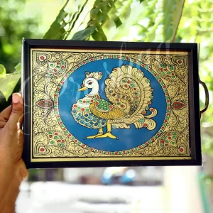 Royal Blue Peacock Thamboolam Trays with Handles Royal Blue Peacock Thamboolam Trays with Handles