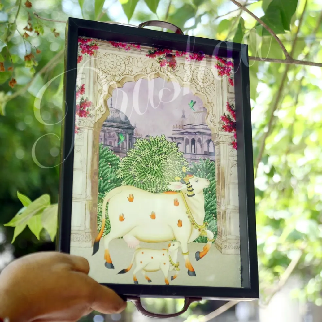 Twin Sacred Cow Thamboolam Trays with Handles