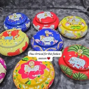 Vibrant Multi Color Pichwai Matki with Cow Design Vibrant Multi Color Pichwai Matki with Cow Design