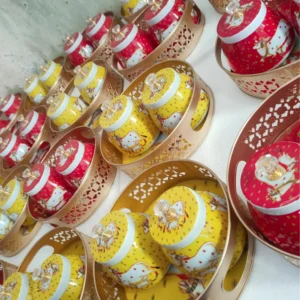 Pichwai Tray with Two Matching Jars Combo Pichwai Tray with Two Matching Jars Combo