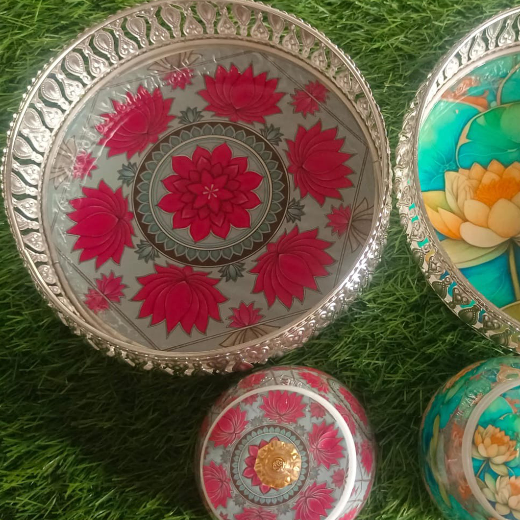 German Silver Coated Tray with One Jar German Silver Coated Tray with One Jar