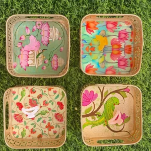 Square Pichwai Tray with Multi Desgins Square Pichwai Tray with Multi Desgins