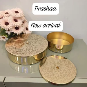 Brass Electroplated Containers with Floral Design Lid Brass Electroplated Containers with Floral Design Lid