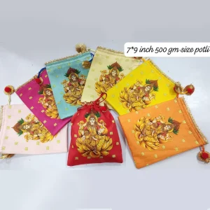Digital Printed Lakshmiji / Ganeshji Potli Bags Digital Printed Lakshmiji / Ganeshji Potli Bags