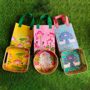Felt Bags with Matching Pichwai Trays Combo Felt Bags with Matching Pichwai Trays Combo