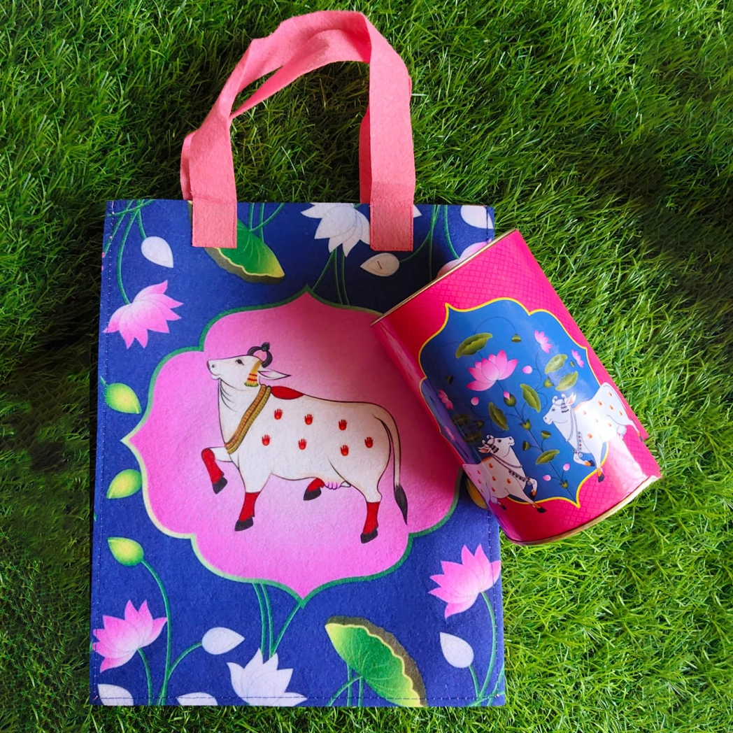 Felt bags combo with matching cardboard Tin boxes Felt bags combo with matching cardboard Tin boxes