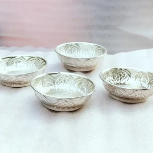 German Silver Nakkashi Bowl for Kumkum / Prasad / Bhog Prasadi Dry Fruit Packing German Silver Nakkashi Bowl for Kumkum / Prasad / Bhog Prasadi Dry Fruit Packing