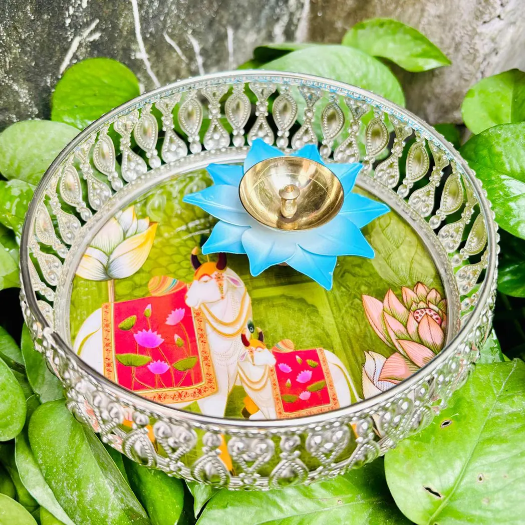 German Silver Pichwai Trays with free Diya German Silver Pichwai Trays with free Diya