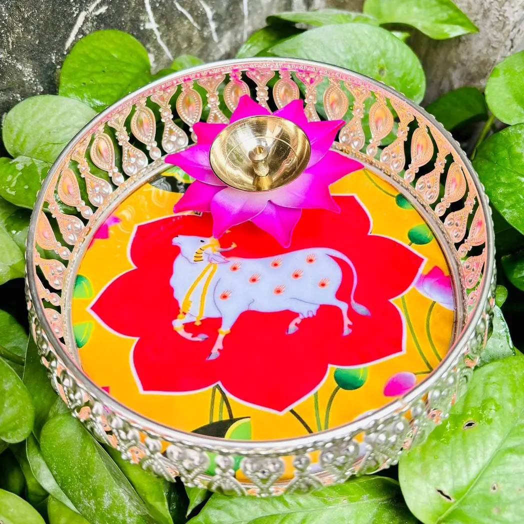 German Silver Pichwai Trays with free Diya German Silver Pichwai Trays with free Diya