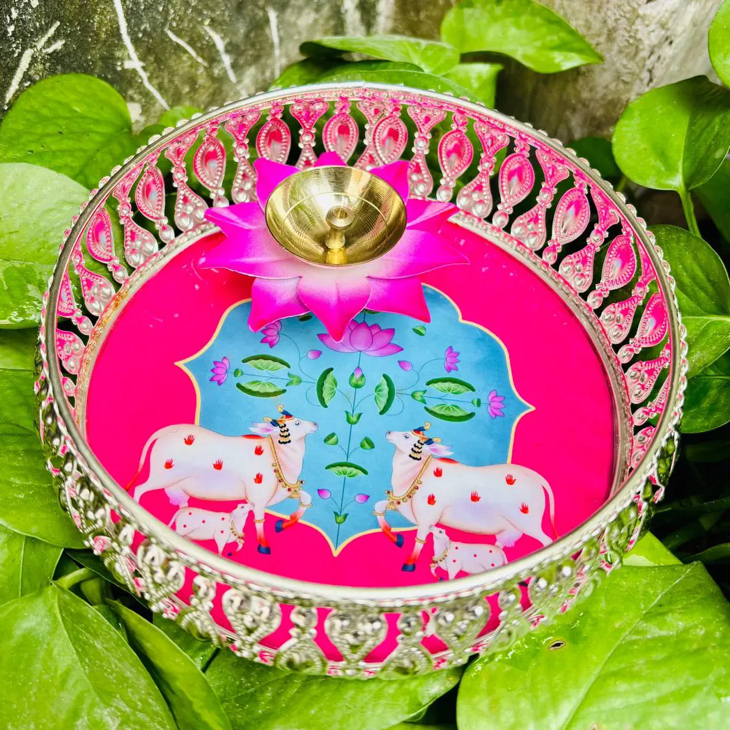 German Silver Pichwai Trays with free Diya German Silver Pichwai Trays with free Diya