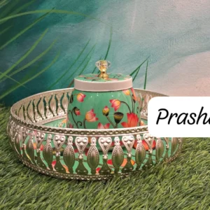 German Silver Tray with Light Green Floral Jar – Floral Combo German Silver Tray with Light Green Floral Jar – Floral Combo