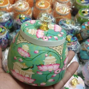 Green Pichwai Jars with Lotus and Peacock Design Green Pichwai Jars with Lotus and Peacock Design