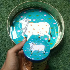 Green Pichwai Round Tray Green Pichwai Round Tray
