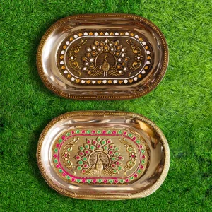 Stainless Steel Meenakari Work Oval Trays Stainless Steel Meenakari Work Oval Trays