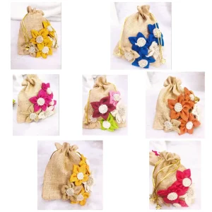 Jute Potlis with Jute Flowers Jute Potlis with Jute Flowers