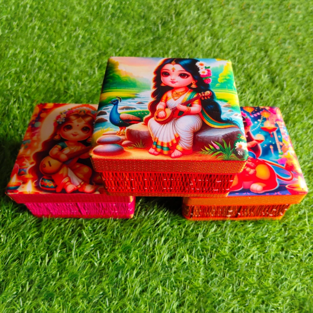 Korai Boxes with Goddess Lakshmi and Saraswathi Digital Print Korai Boxes with Goddess Lakshmi and Saraswathi Digital Print