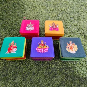 Korai Boxes with Goddess Lakshmi and Saraswathi Mixed Designs Korai Boxes with Goddess Lakshmi and Saraswathi Mixed Designs