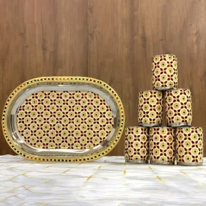 Meenakari Maroon Tray 10 Inch with Glasses Combo Meenakari Maroon Tray 10 Inch with Glasses Combo