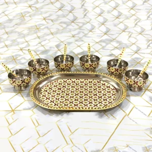 Meenakari Golden Maroon Tray with Ice Cream Bowl Meenakari Golden Maroon Tray with Ice Cream Bowl