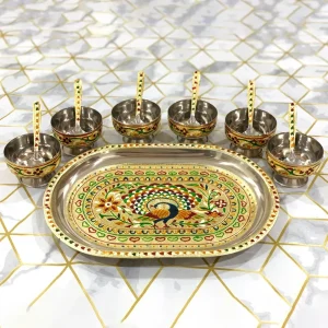 Meenakari Multi Colour Peacock Tray with Icecream Combo Meenakari Multi Colour Peacock Tray with Icecream Combo