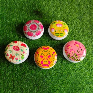 Metal Matka Shape Pichwai Jars with Digital Print on Lids Metal Matka Shape Pichwai Jars with Digital Print on Lids