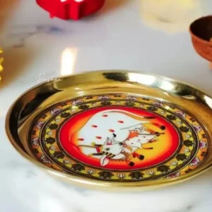 Orange Pichwai with Cow Round Plates Orange Pichwai with Cow Round Plates