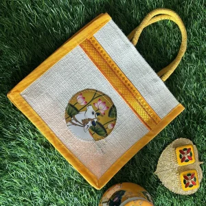 Pichwai Jute bag+ Pichwai jar+ Haldi Kumkum Pichwai Jute bag+ Pichwai jar+ Haldi Kumkum