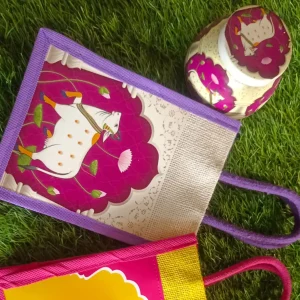 Matching Pichwai Jute bag+ Pichwai Jar combo Matching Pichwai Jute bag+ Pichwai Jar combo