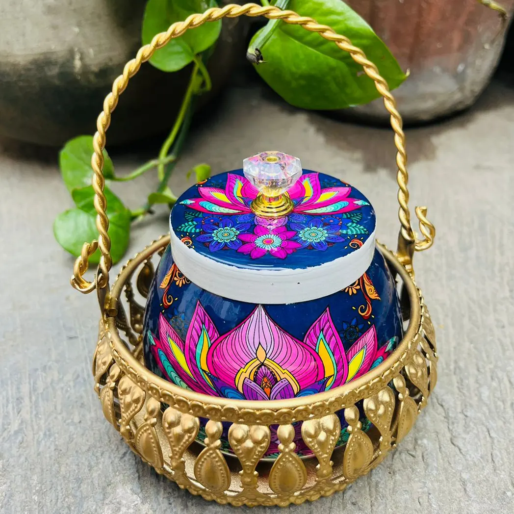 Pichwai Jar and Metal Basket Combo Pichwai Jar and Metal Basket Combo