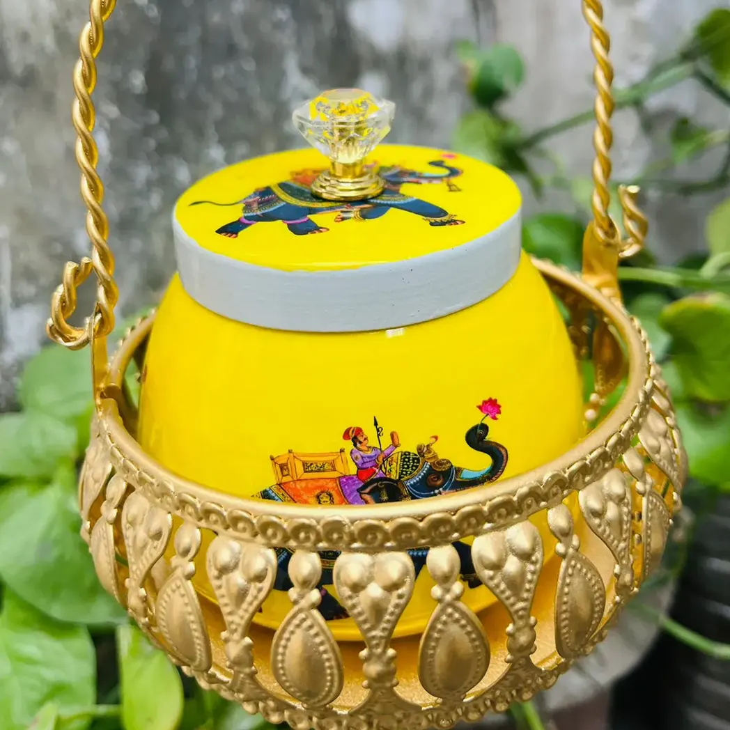 Pichwai jar and Metal basket combo Pichwai jar and Metal basket combo