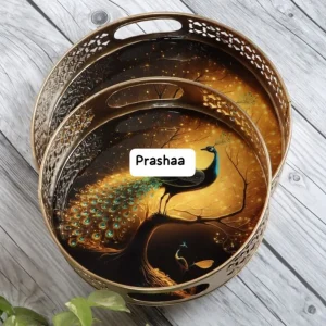 Peacock New Pichwai Round Tray Peacock New Pichwai Round Tray