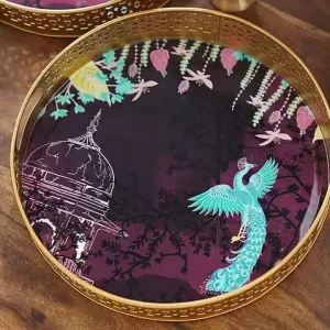 Peacock Pichwai Round Tray Peacock Pichwai Round Tray