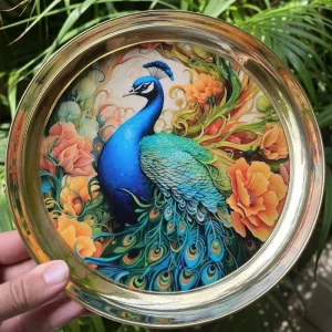 Peacock Pure Brass Pichwai Round Plates Peacock Pure Brass Pichwai Round Plates