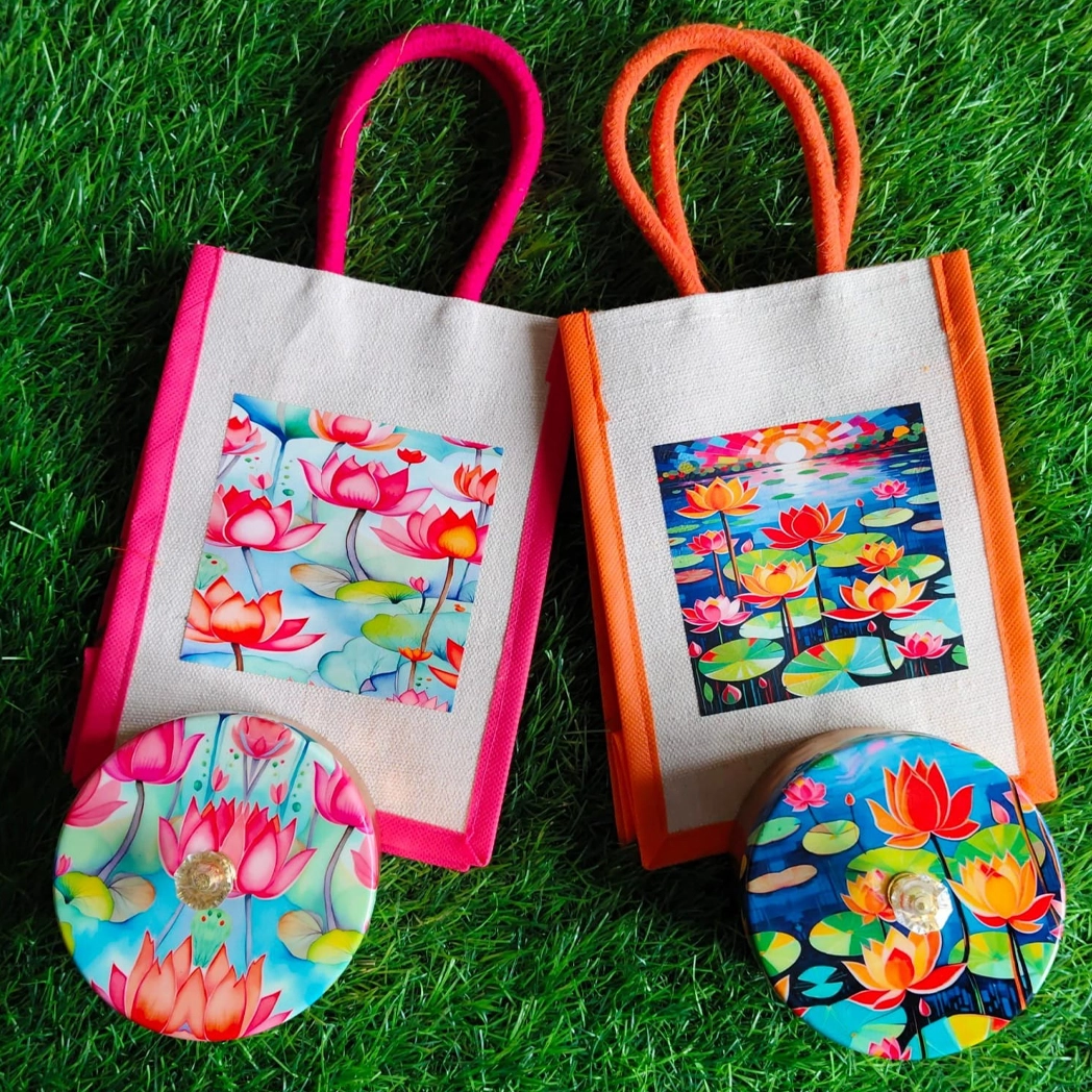 Pichwai Boxes with Mixed Print Potlis Combo Pichwai Boxes with Mixed Print Potlis Combo