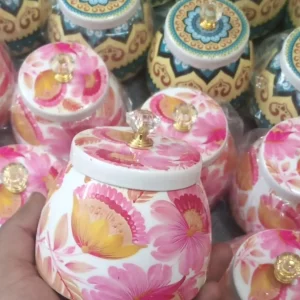 Pink Pichwai Jars with Flower Design Pink Pichwai Jars with Flower Design