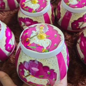 Pink with LIght Yellow Pichwai Jars with Cow Design Pink with LIght Yellow Pichwai Jars with Cow Design