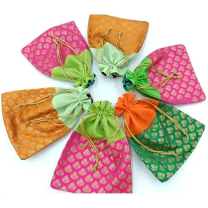 Raw Silk with Brocade Potli Bags Raw Silk with Brocade Potli Bags