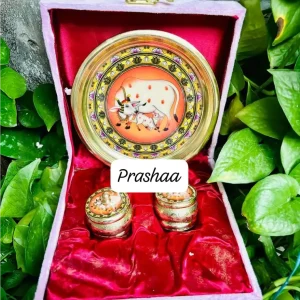 Red Coloured Brass Plate Combo Box with including two Sindoor Boxes Red Coloured Brass Plate Combo Box with including two Sindoor Boxes