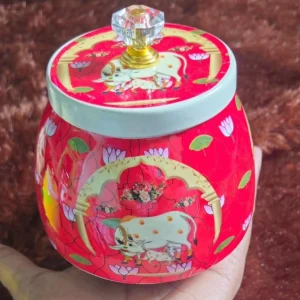 Red Pichwai Jars with Cow Design Red Pichwai Jars with Cow Design