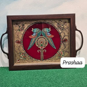 Reverse Glass Acrylic trays - Red Twin parrots Reverse Glass Acrylic trays - Red Twin parrots