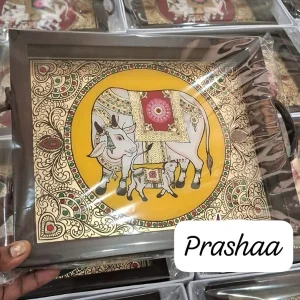 Reverse Glass Acrylic trays - Yellow Cow Pichwai Reverse Glass Acrylic trays - Yellow Cow Pichwai