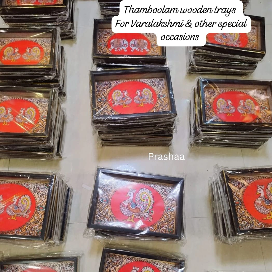 Tanjore Printed Wooden Thamboolam Trays Tanjore Printed Wooden Thamboolam Trays