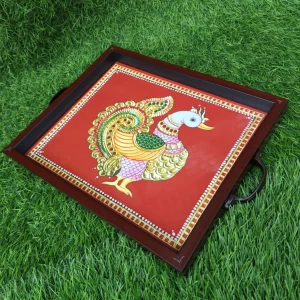 Tanjore Printed Wooden Thamboolam trays with Handle