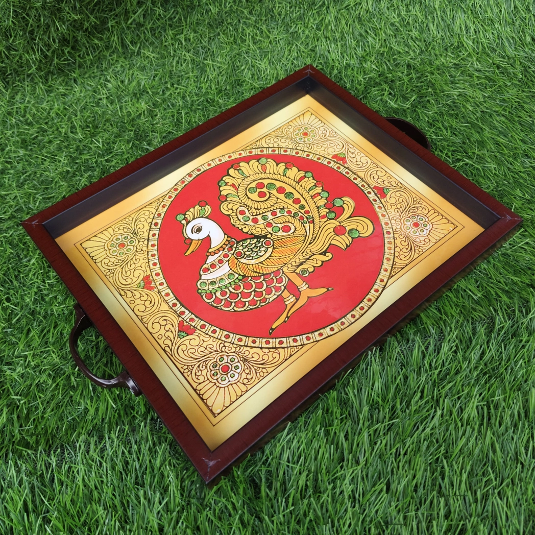 Tanjore Printed Wooden Thamboolam trays with Handle Tanjore Printed Wooden Thamboolam trays with Handle